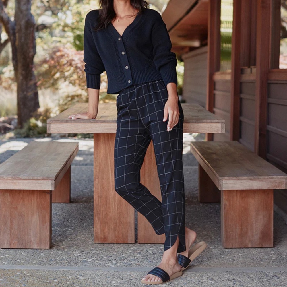 Marine Layer Women's Allison Pant in Black Windowpane White Pinstripes Size XL